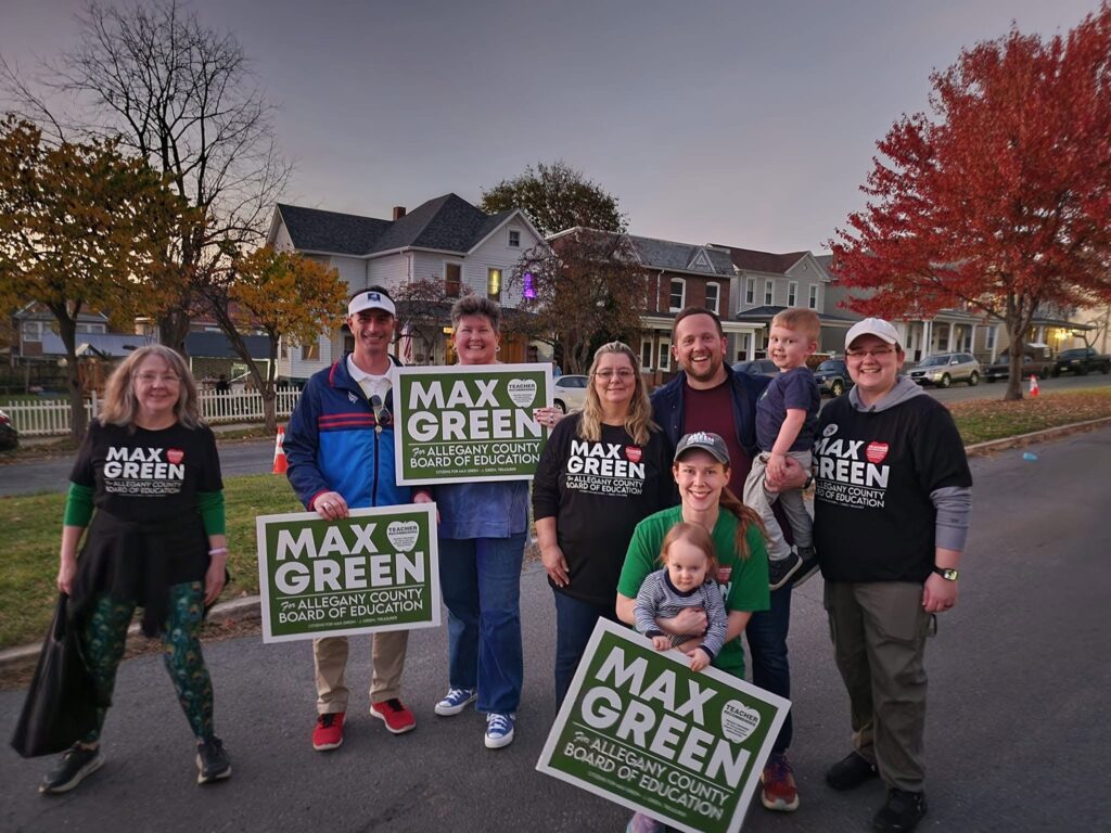 Max Green with family and supporters at a 2024 Halloween parade in Allegany County